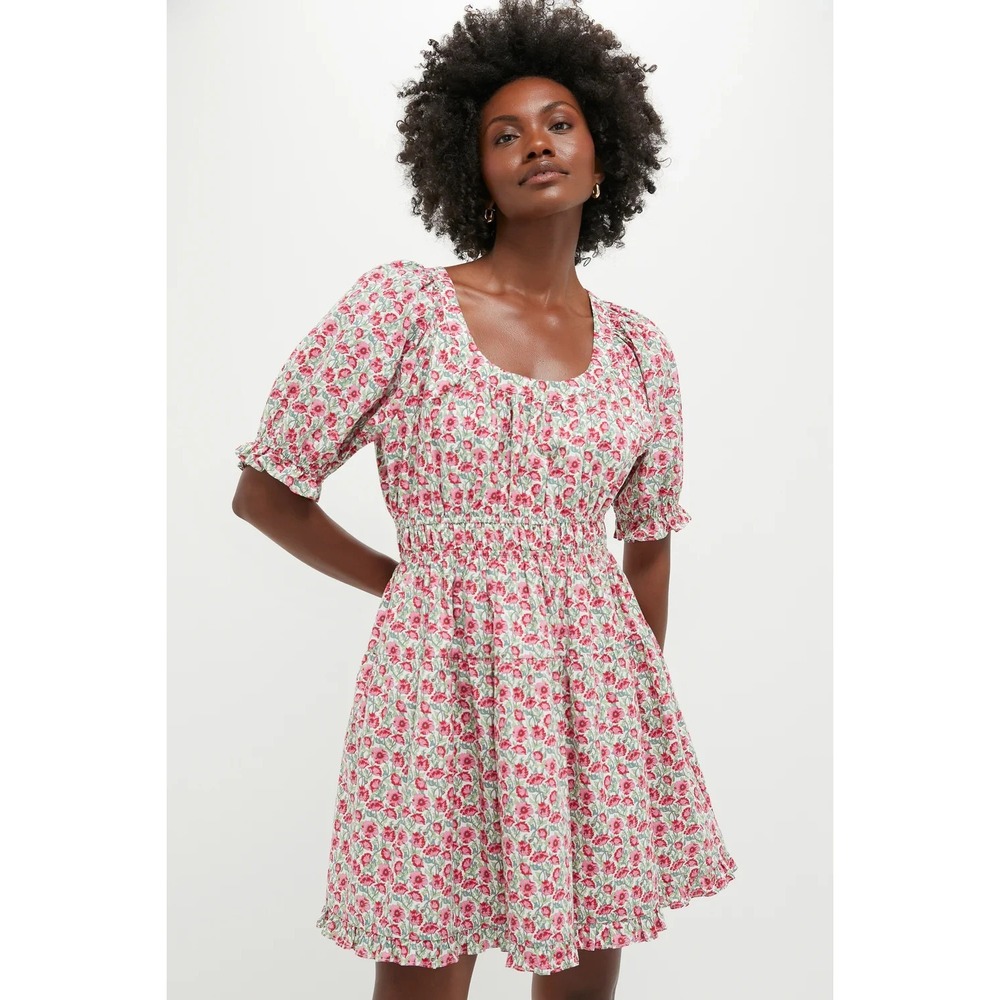 Tuckernuck Pink Floral Mini Dress NWT L Hyacinth House‎ Puff Sleeve Smock Waist